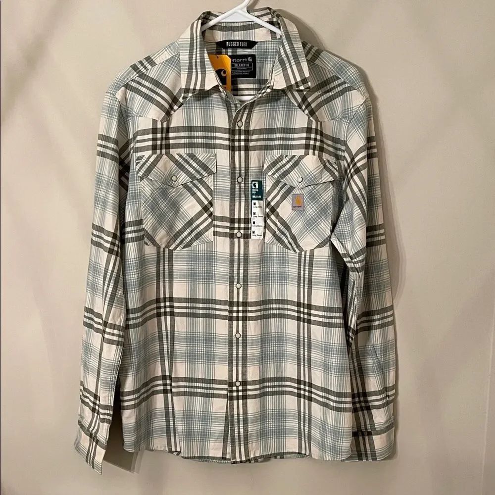 Carhartt Montana Rugged Flex Relaxed Fit Long Sleeve Snap Plaid Shirt Medium NWT